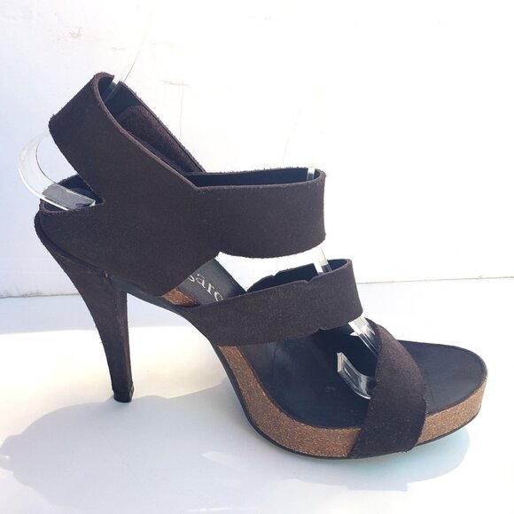Pedro Garcia Sandal Heels Brown Suede Cork Platform Strappy 8 - Picture 8 of 11